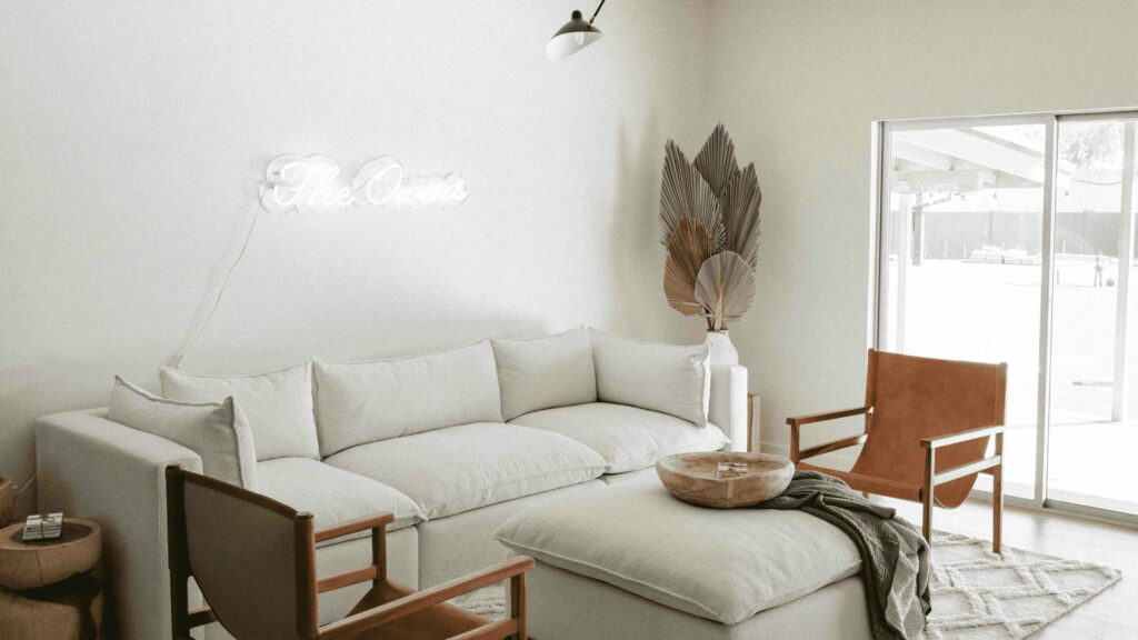 Minimalistic pastel living room design