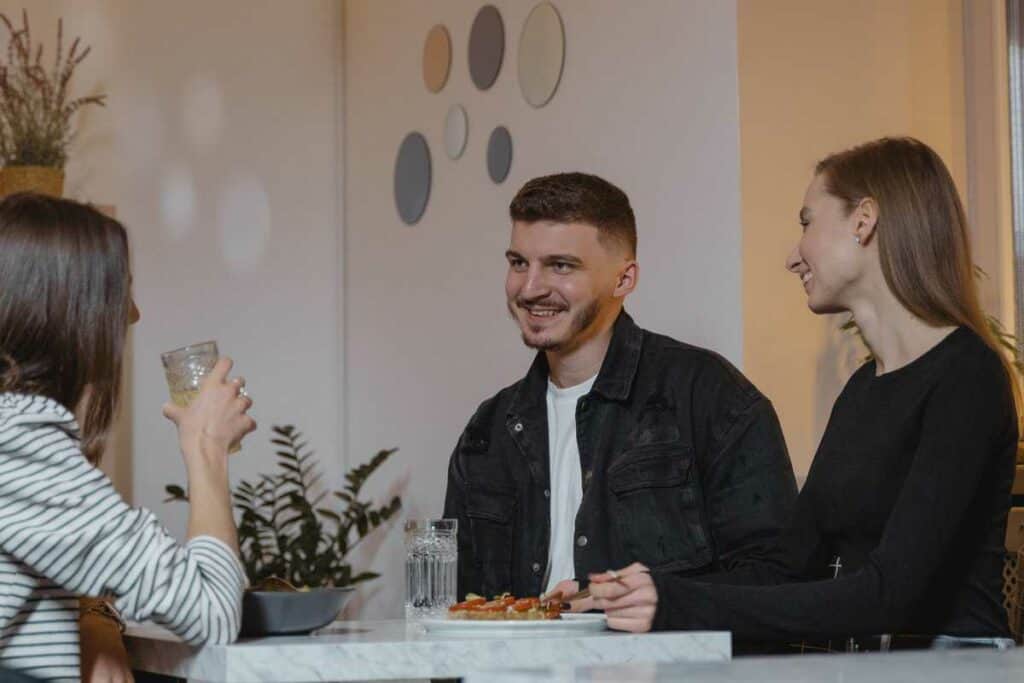 people talking at the table