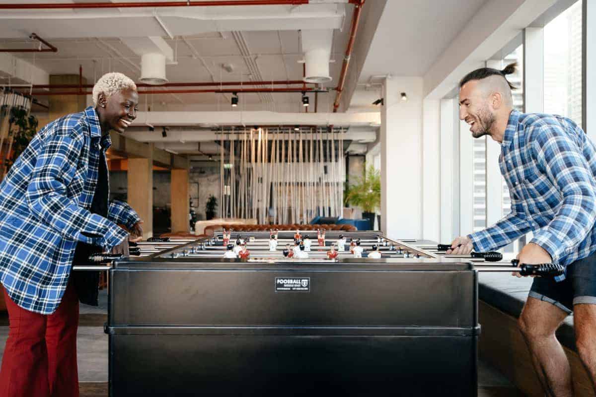 two people playing table football