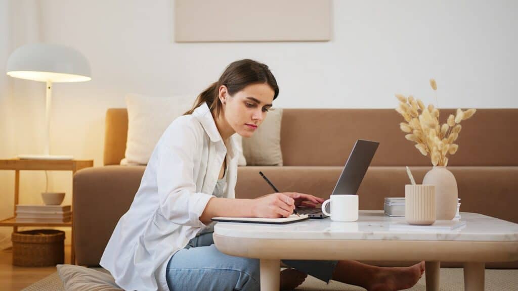 woman working on a table