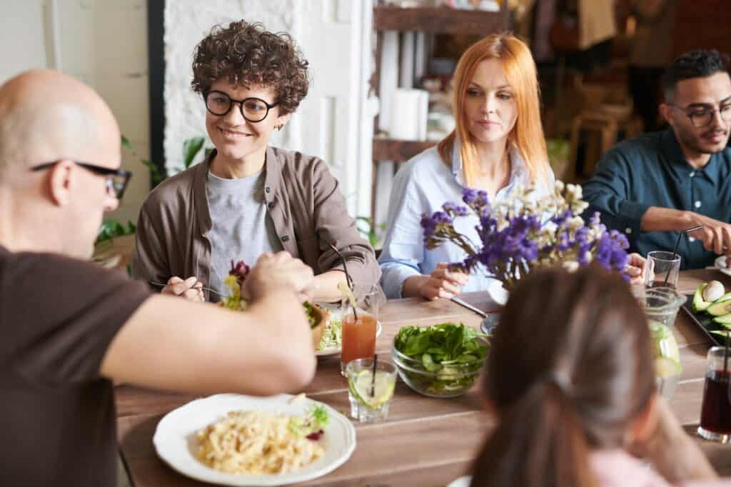 a group of people enjoying a meal