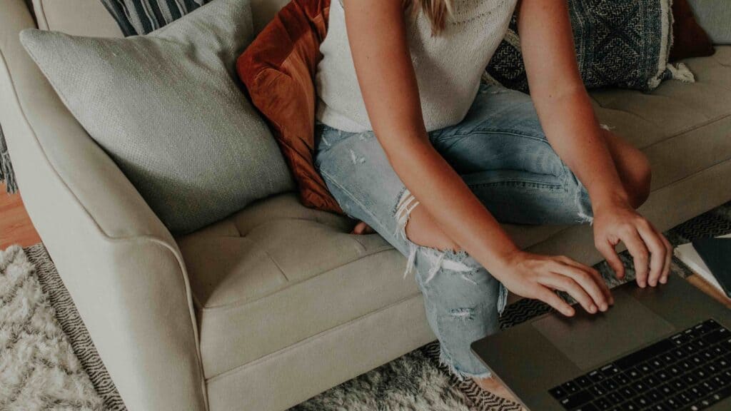 Lady working on laptop from home