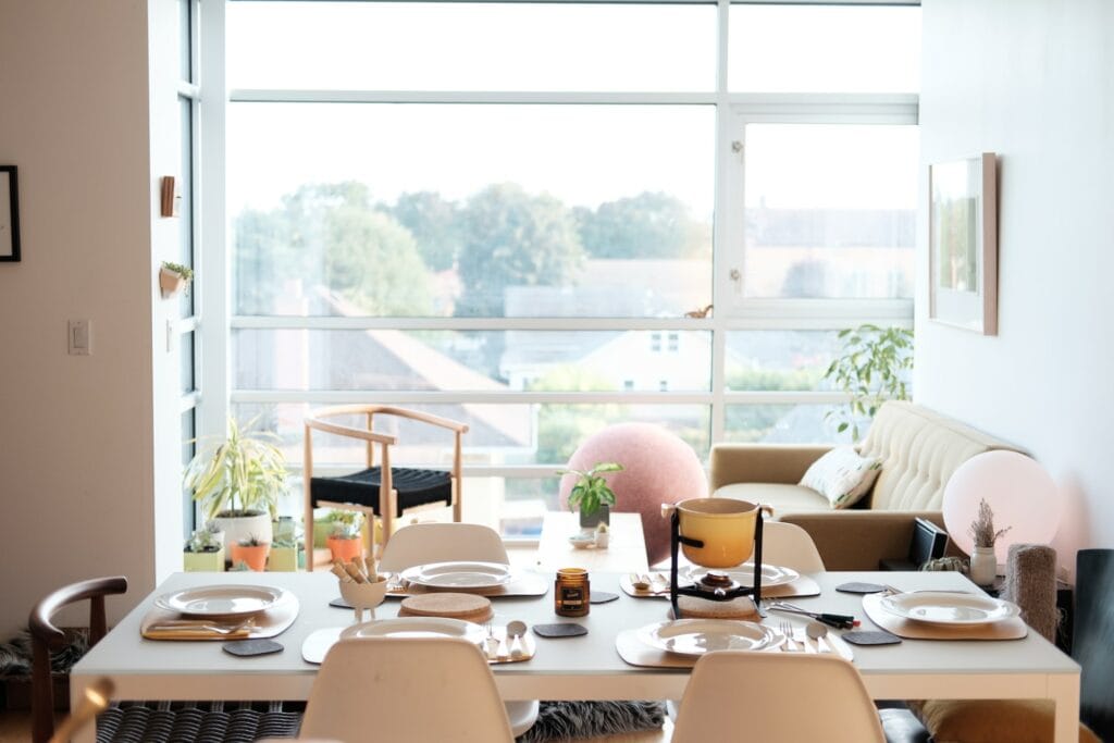 open space living room and dining room