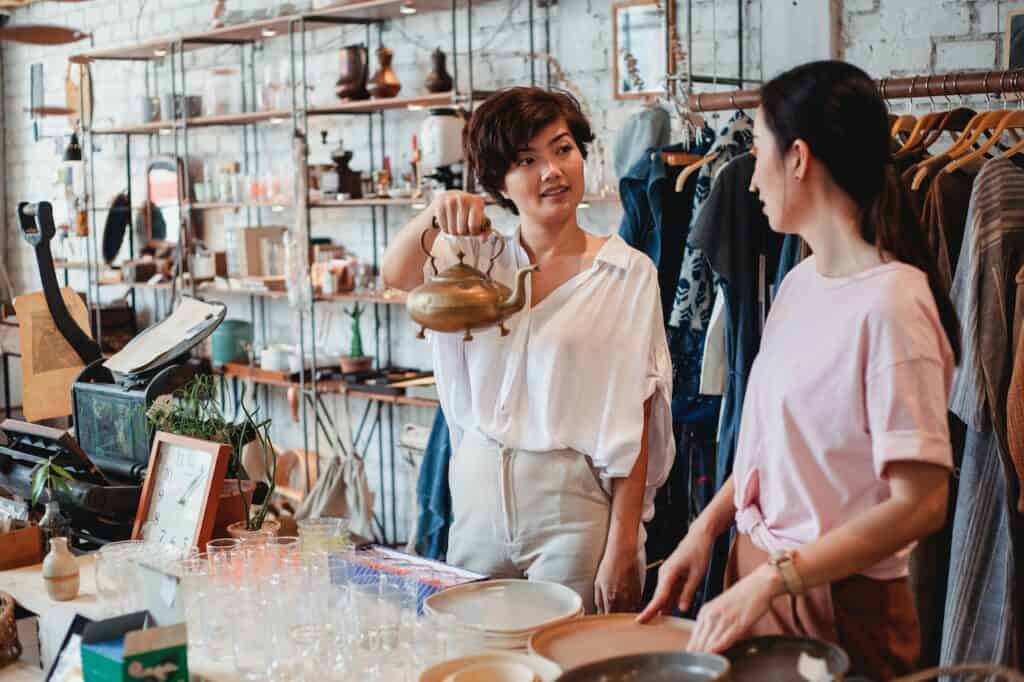 two women shopping in local shop