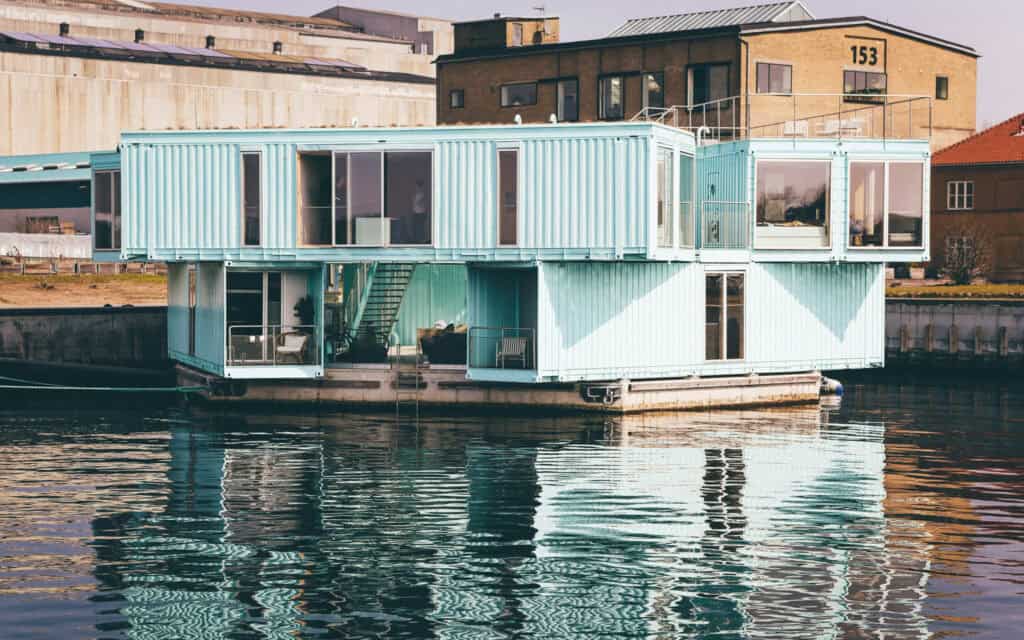 Floating homes containers on the water